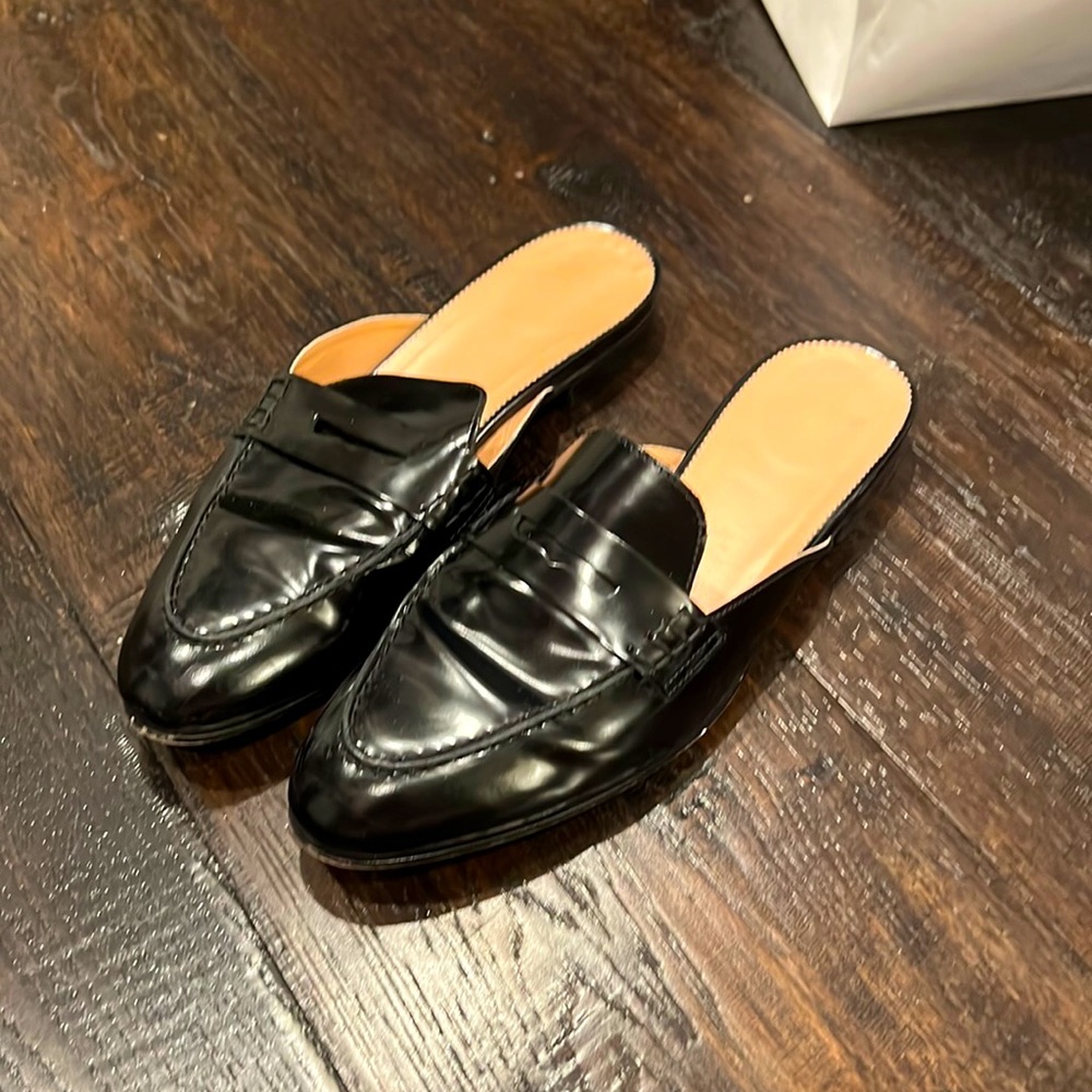 Jcrew black leather mule loafer, size 9